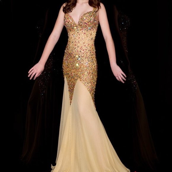 Jasz Couture | Dresses | Jasz Couture Gold Embellished Prom Dress | Poshmark